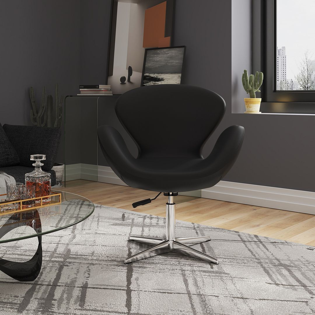 Manhattan Comfort Raspberry Black & Polished Chrome Faux Leather Adjustable Swivel Chair