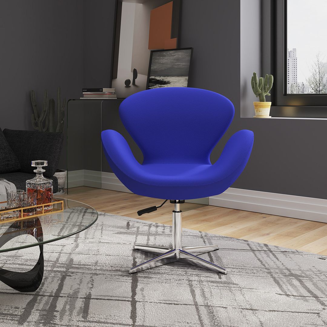 Manhattan Comfort Raspberry Blue & Polished Chrome Wool Blend Adjustable Swivel Chair