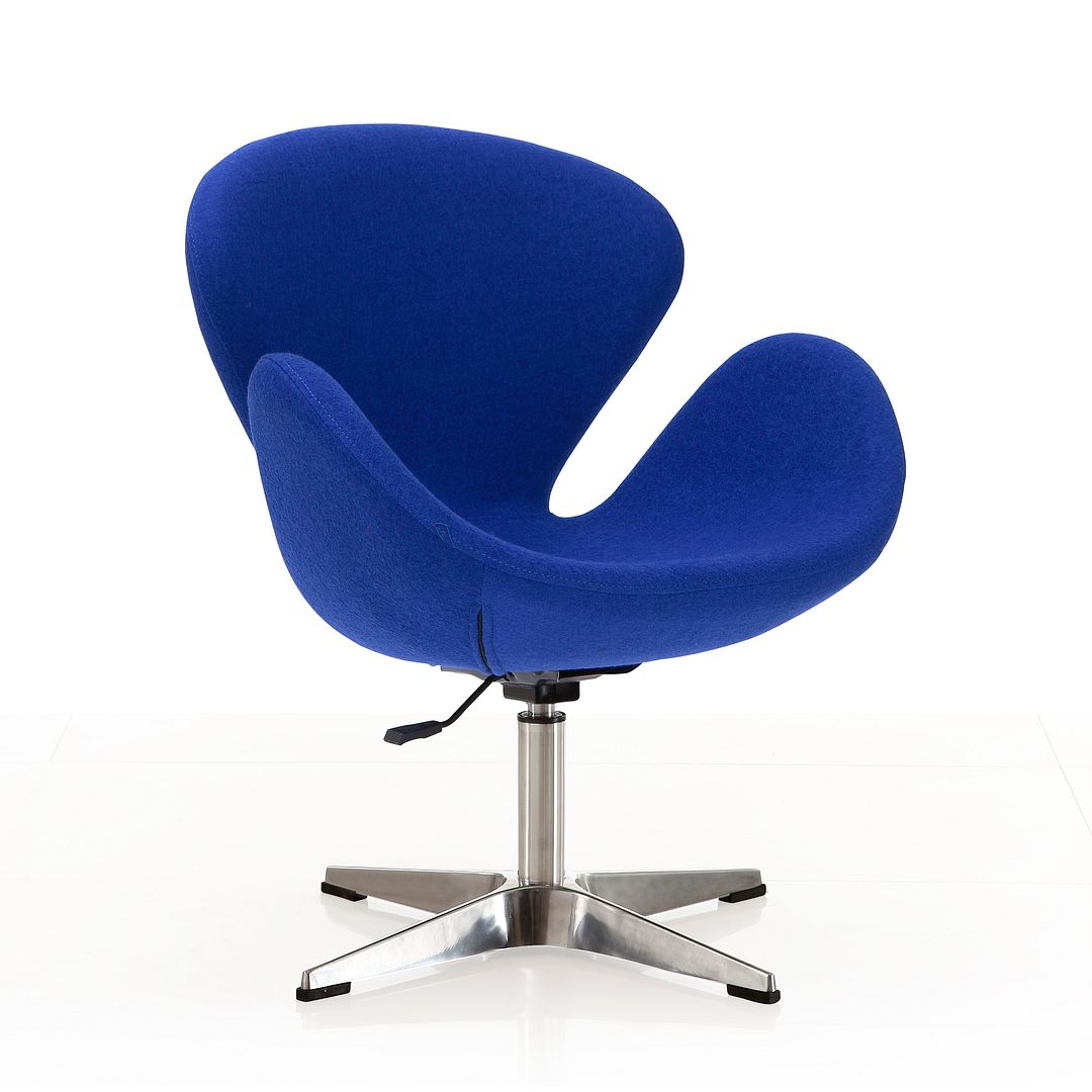 Manhattan Comfort Raspberry Blue & Polished Chrome Wool Blend Adjustable Swivel Chair