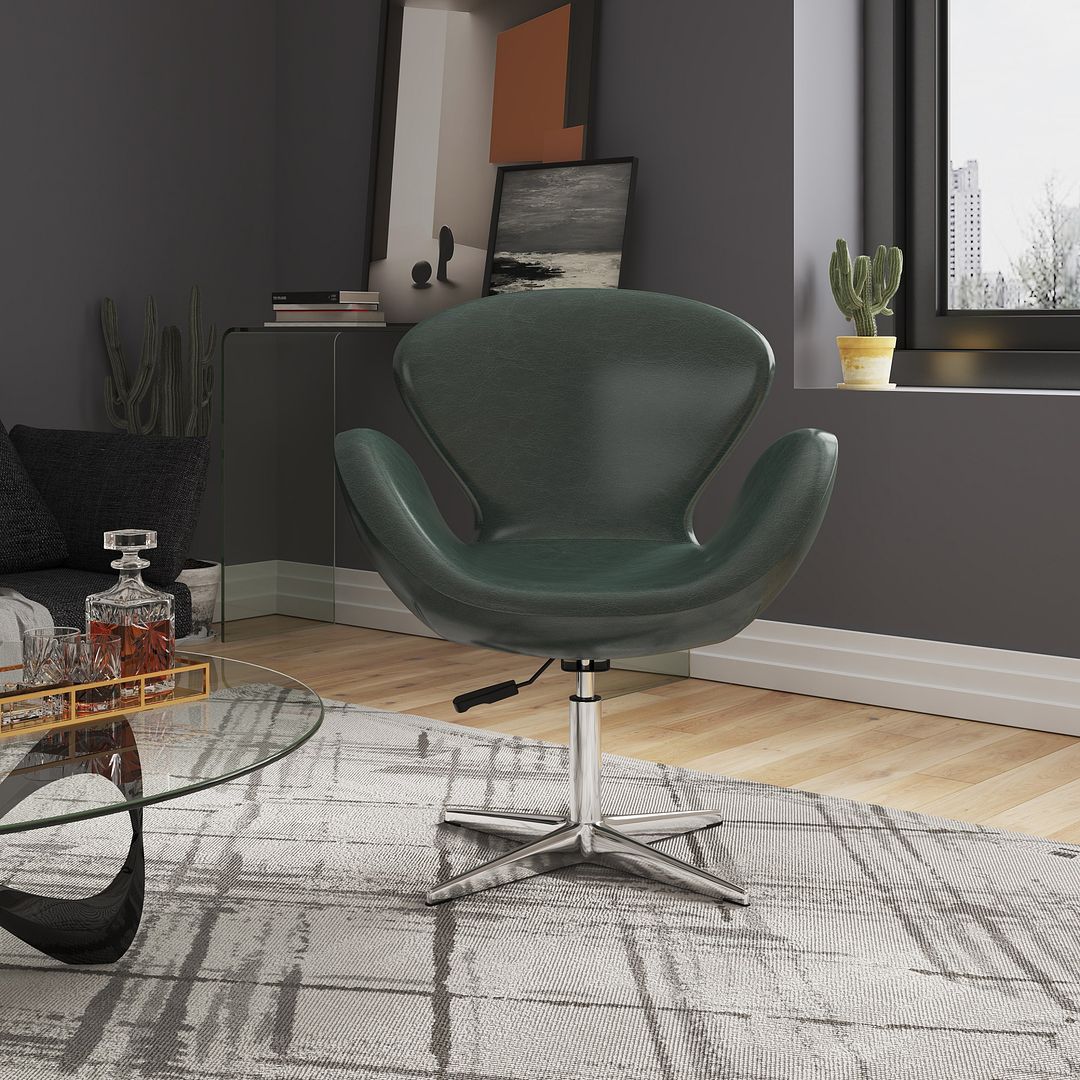 Manhattan Comfort Raspberry Forest Green & Polished Chrome Faux Leather Adjustable Swivel Chair