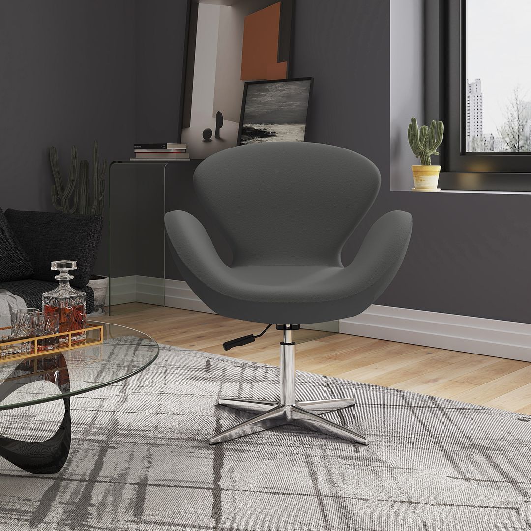 Manhattan Comfort Raspberry Gray & Polished Chrome Wool Blend Adjustable Swivel Chair