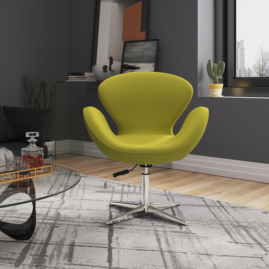 Manhattan Comfort Raspberry Green & Polished Chrome Wool Blend Adjustable Swivel Chair