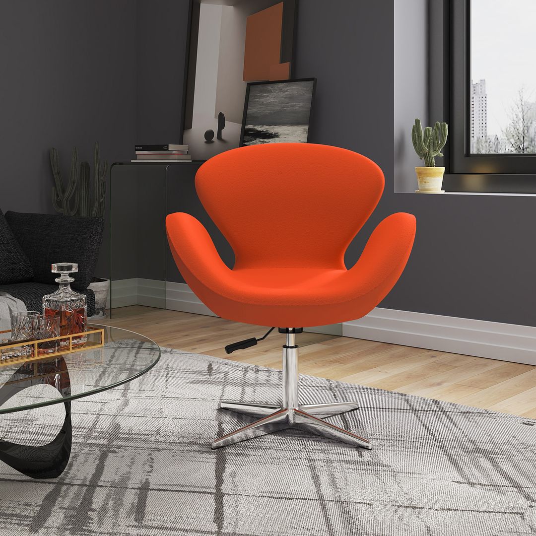 Manhattan Comfort Raspberry Orange & Polished Chrome Wool Blend Adjustable Swivel Chair