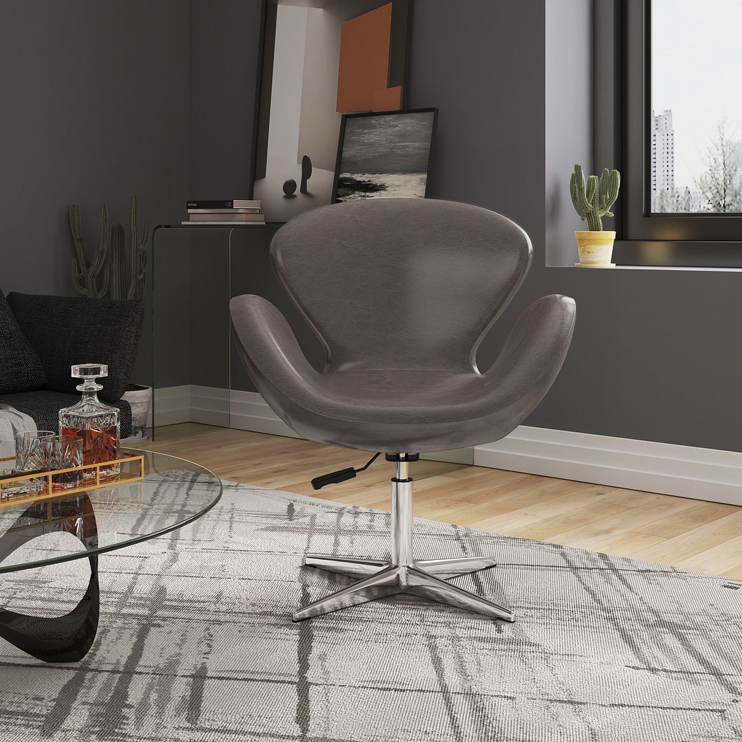 Manhattan Comfort Raspberry Pebble & Polished Chrome Faux Leather Adjustable Swivel Chair