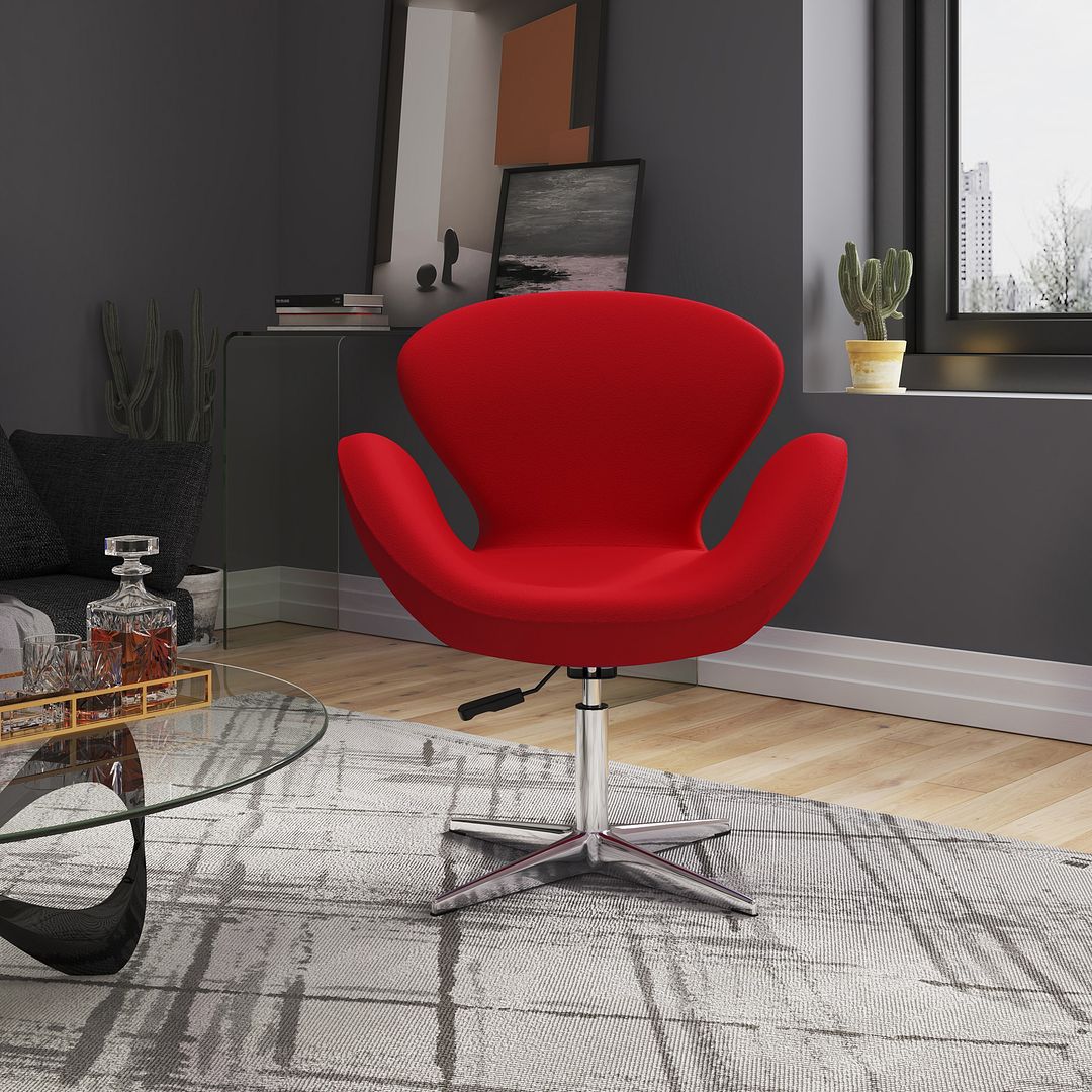Manhattan Comfort Raspberry Red & Polished Chrome Wool Blend Adjustable Swivel Chair