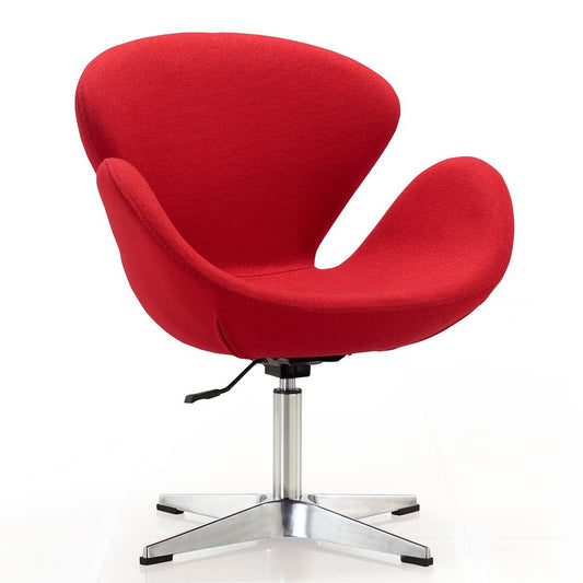 Manhattan Comfort Raspberry Red & Polished Chrome Wool Blend Adjustable Swivel Chair