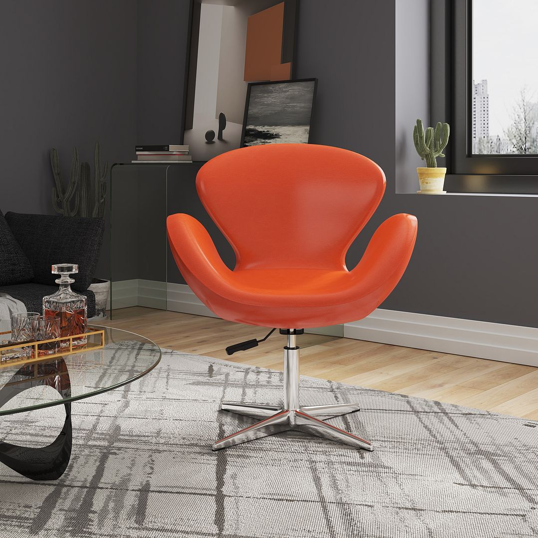 Manhattan Comfort Raspberry Tangerine & Polished Chrome Faux Leather Adjustable Swivel Chair
