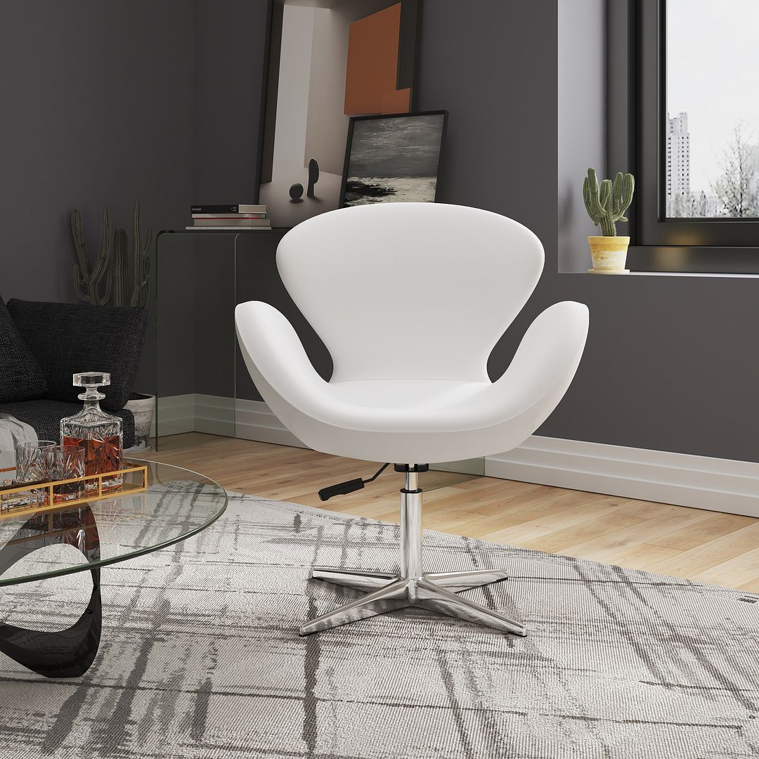 Manhattan Comfort Raspberry White & Polished Chrome Faux Leather Adjustable Swivel Chair