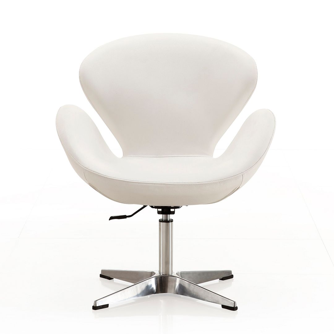 Manhattan Comfort Raspberry White & Polished Chrome Faux Leather Adjustable Swivel Chair