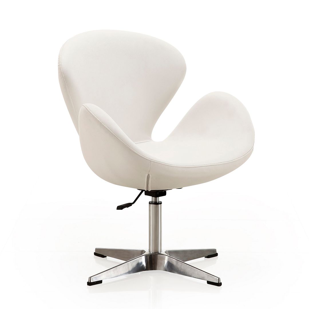Manhattan Comfort Raspberry White & Polished Chrome Faux Leather Adjustable Swivel Chair