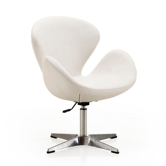 Manhattan Comfort Raspberry White & Polished Chrome Faux Leather Adjustable Swivel Chair