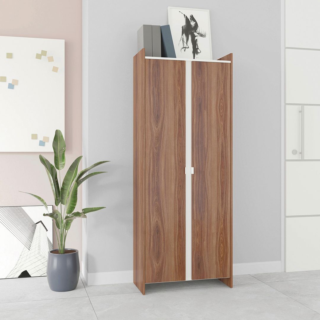 Manhattan Comfort Ratzer Brown & White Storage Cabinet With 11 Shelves