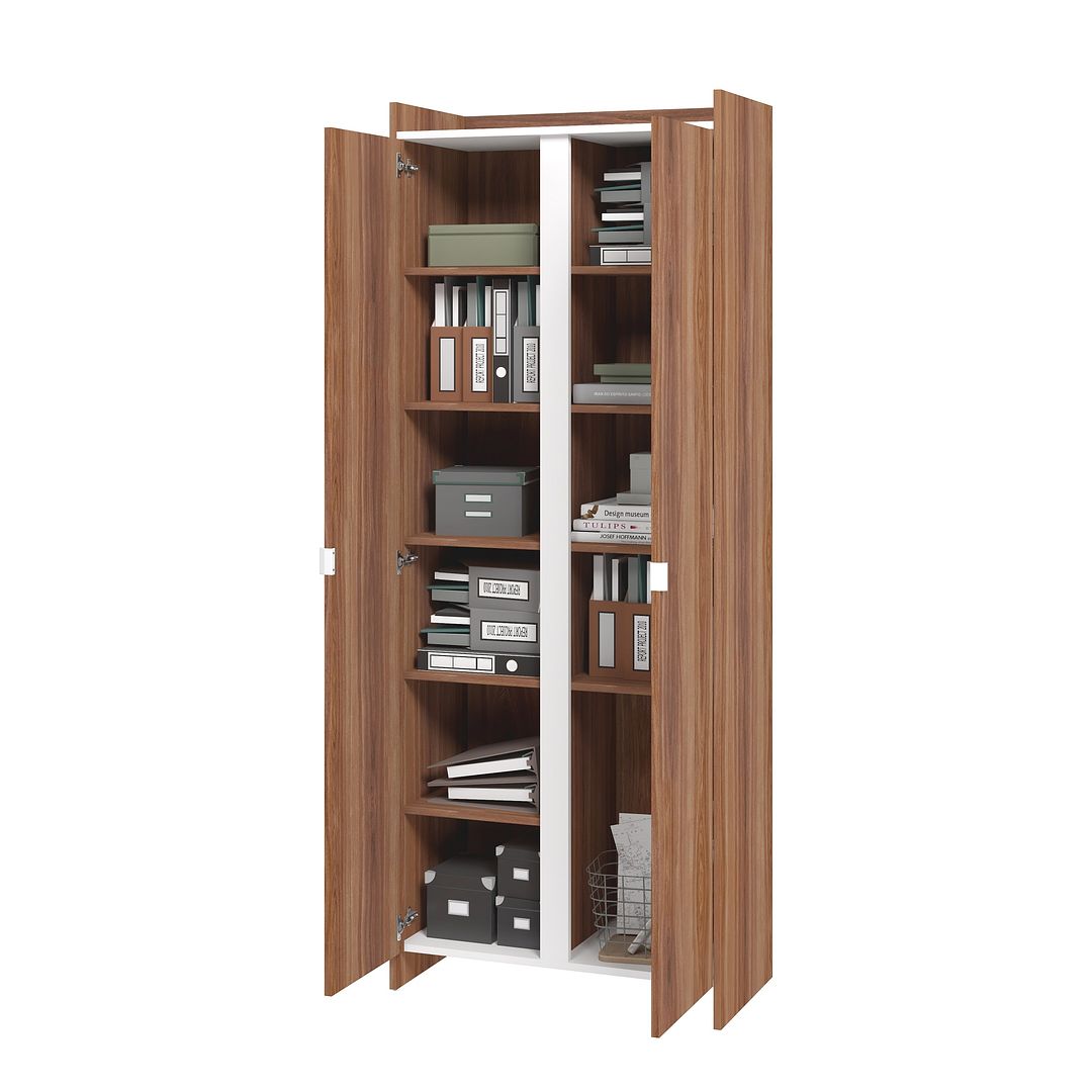 Manhattan Comfort Ratzer Brown & White Storage Cabinet With 11 Shelves