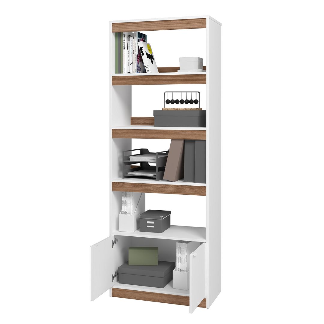 Manhattan Comfort Ratzer White & Brown Bookcase Cabinet With 5 Shelves