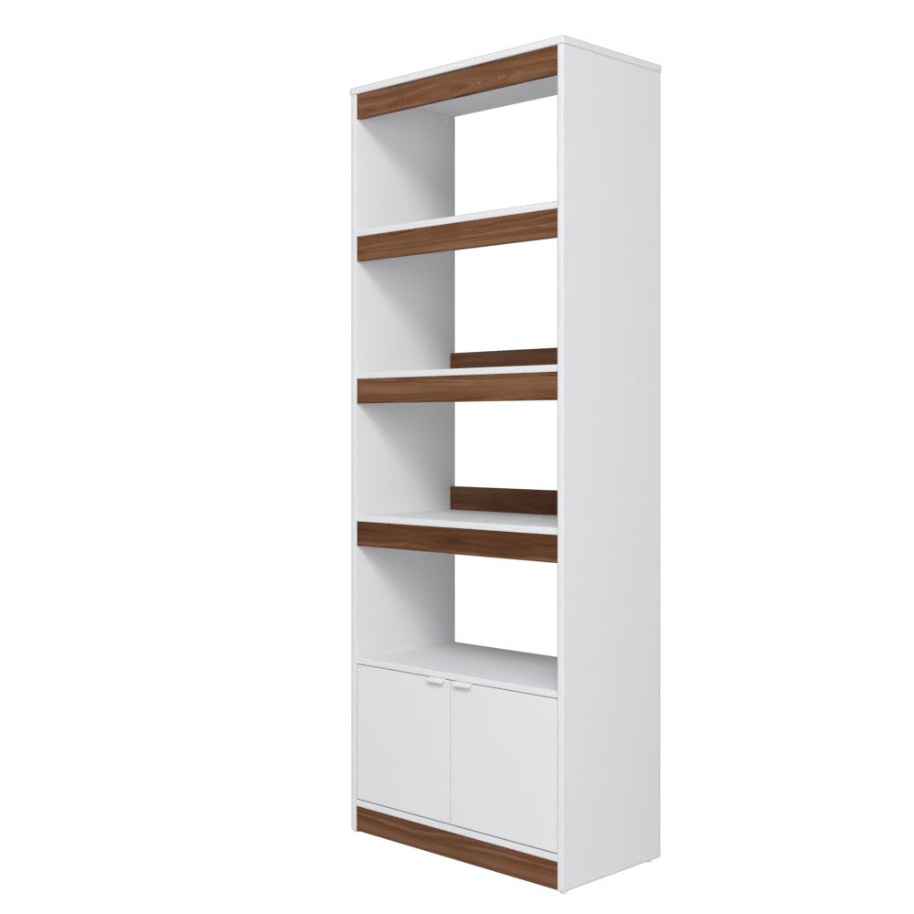 Manhattan Comfort Ratzer White & Brown Bookcase Cabinet With 5 Shelves