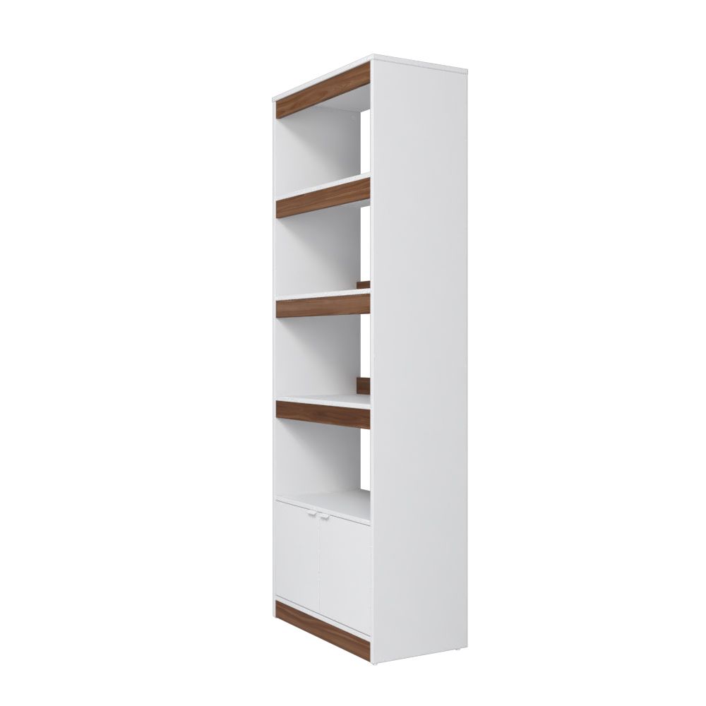 Manhattan Comfort Ratzer White & Brown Bookcase Cabinet With 5 Shelves
