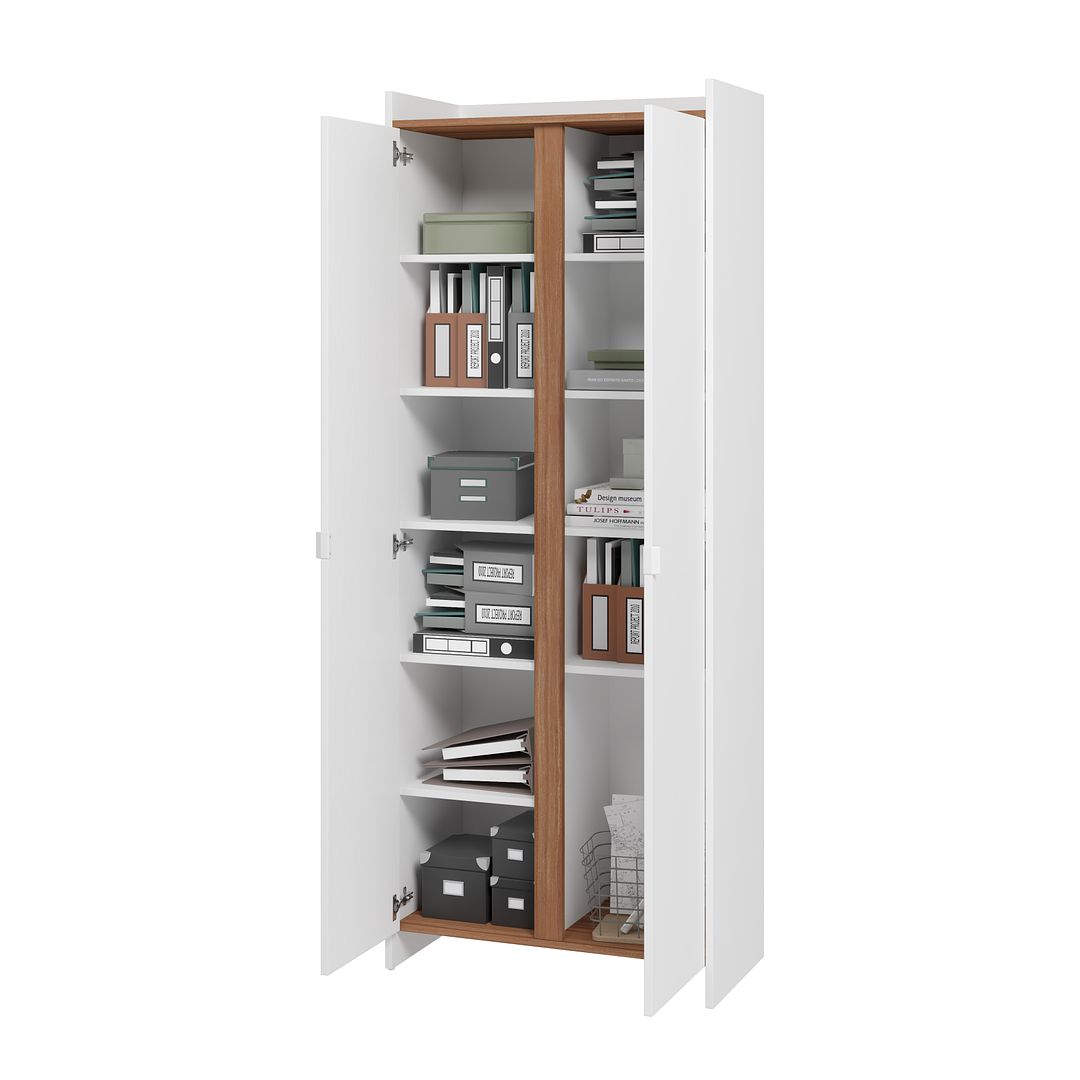Manhattan Comfort Ratzer White & Brown Storage Cabinet With 11 Shelves