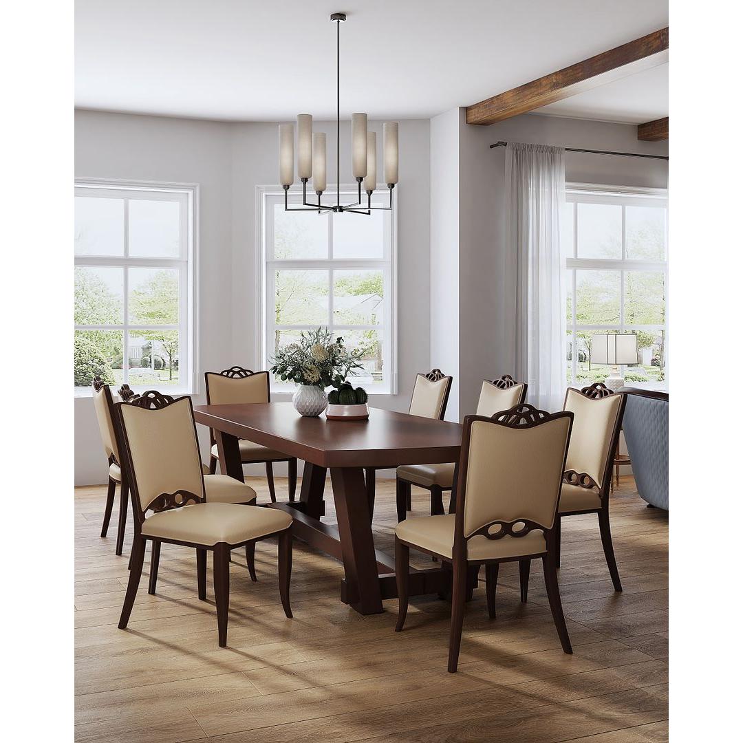 Manhattan Comfort Regent Cream & Walnut Faux Leather Dining Chair In A Set Of 2