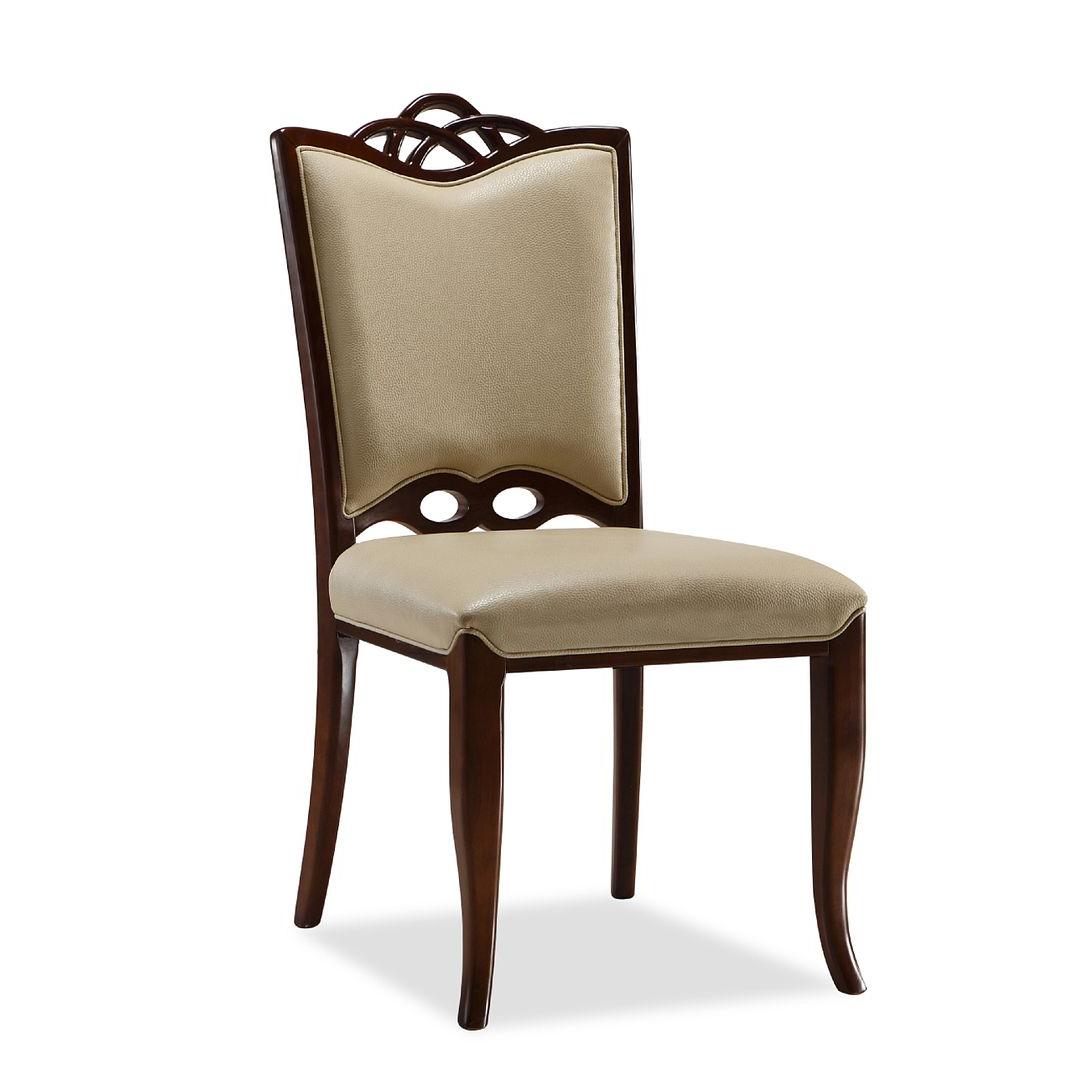 Manhattan Comfort Regent Cream & Walnut Faux Leather Dining Chair In A Set Of 2