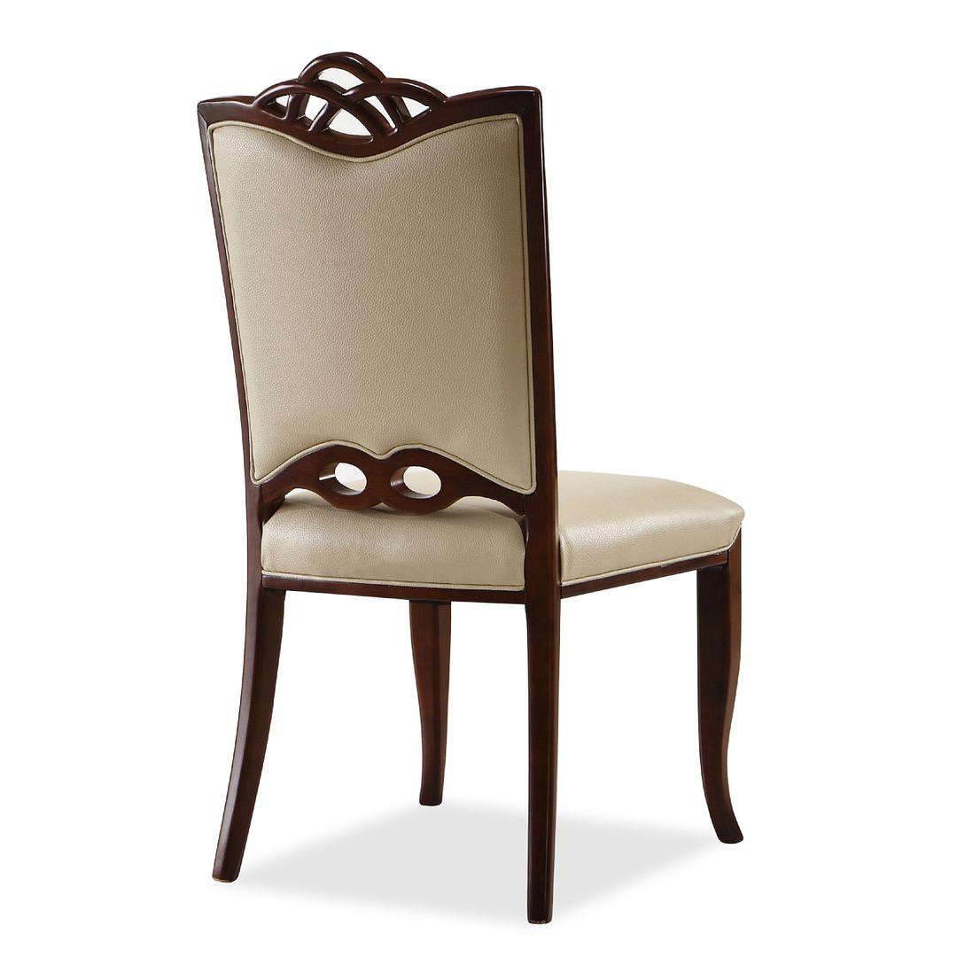 Manhattan Comfort Regent Cream & Walnut Faux Leather Dining Chair In A Set Of 2
