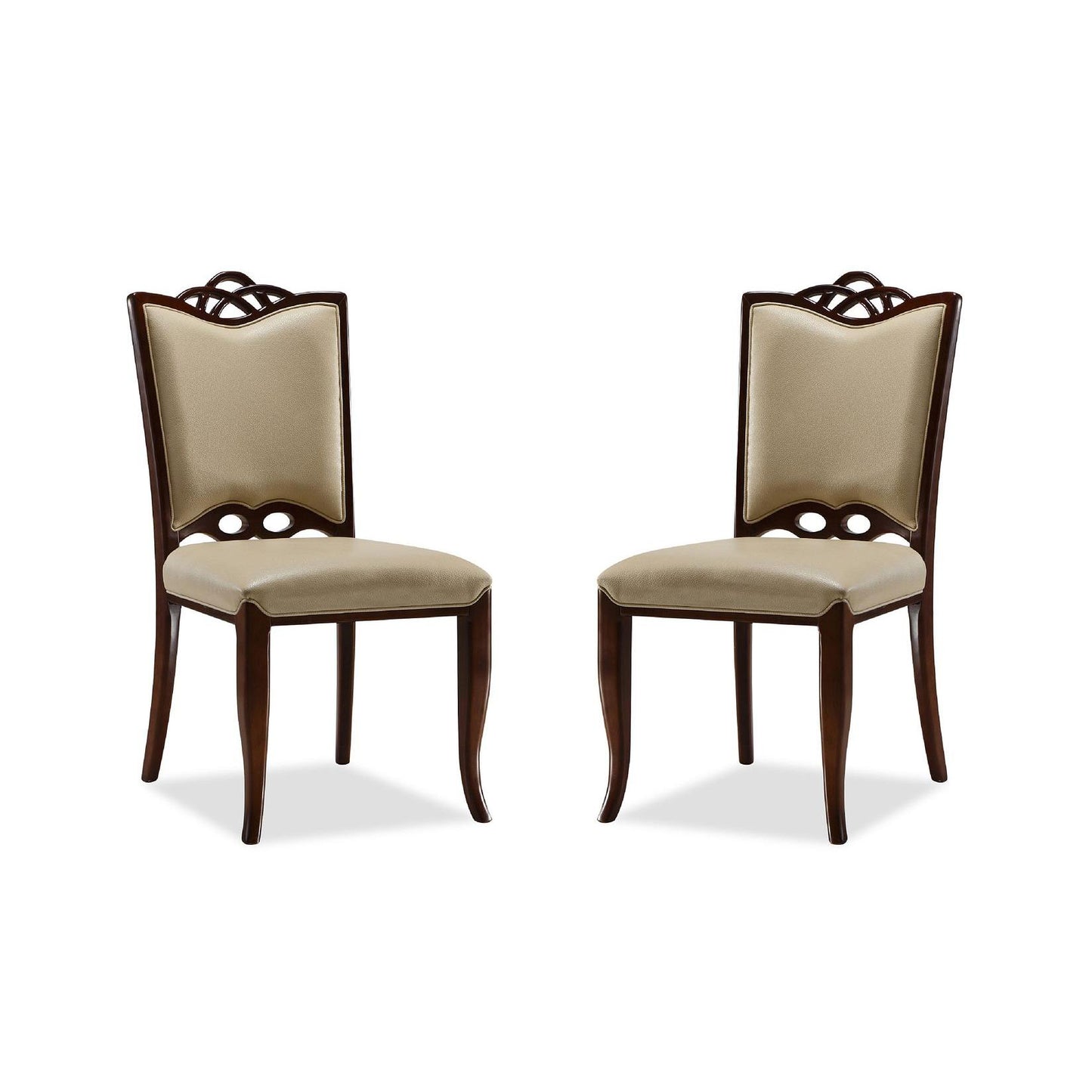 Manhattan Comfort Regent Cream & Walnut Faux Leather Dining Chair In A Set Of 2