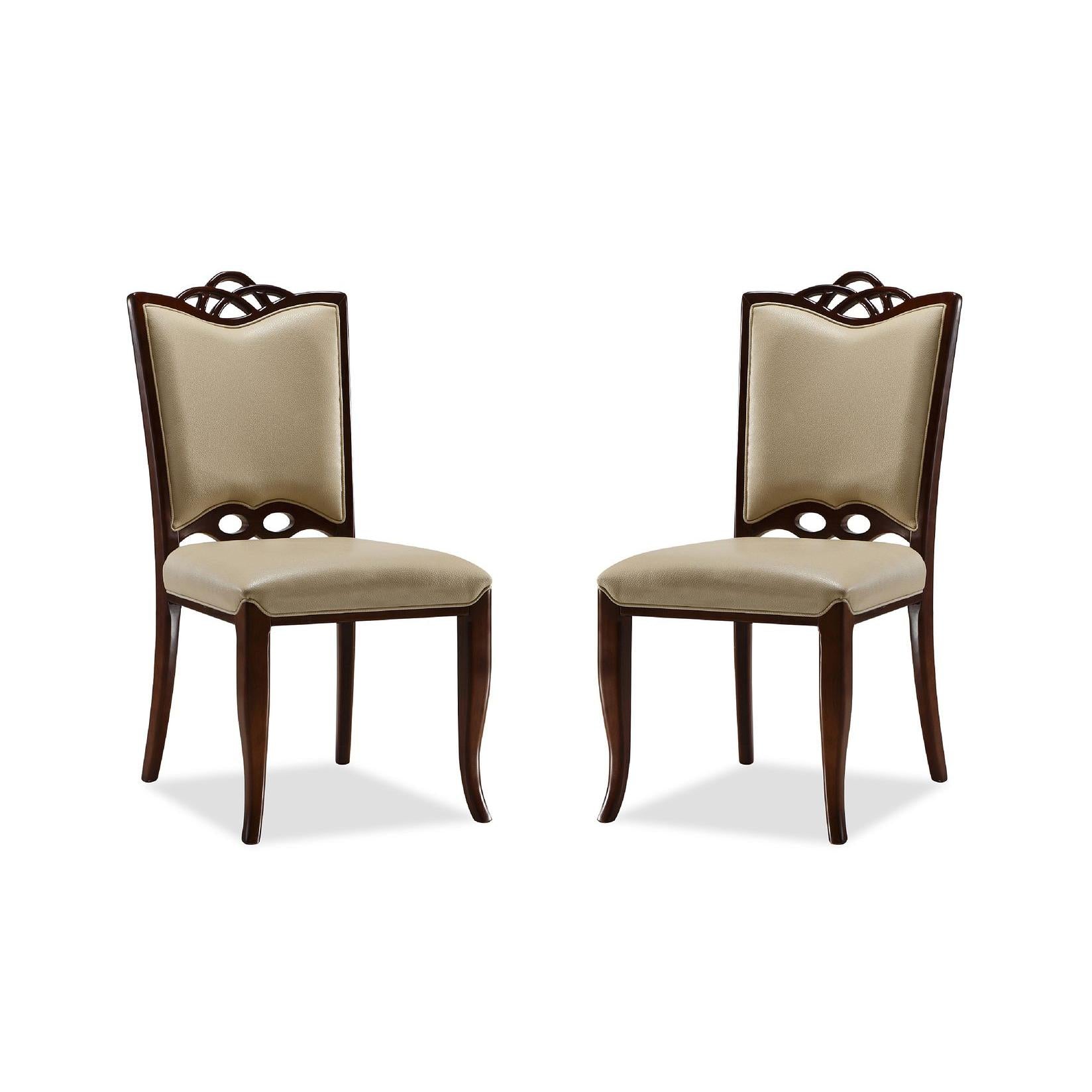 Manhattan Comfort Regent Cream & Walnut Faux Leather Dining Chair In A Set Of 2