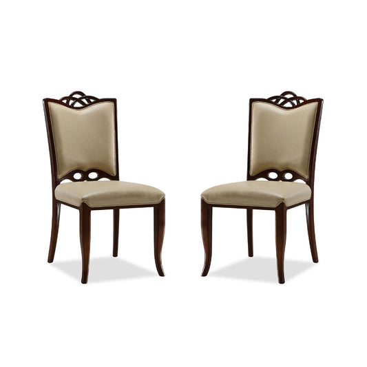 Manhattan Comfort Regent Cream & Walnut Faux Leather Dining Chair In A Set Of 2