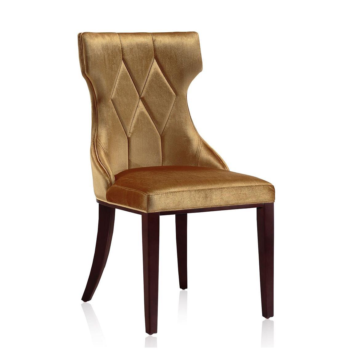 Manhattan Comfort Reine Antique Gold & Walnut Velvet Dining Chairs In A Set Of 2