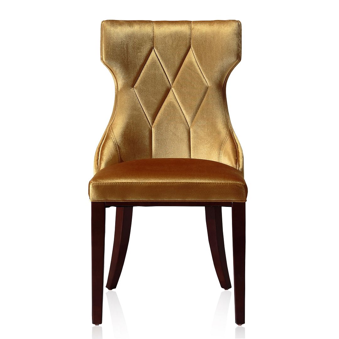 Manhattan Comfort Reine Antique Gold & Walnut Velvet Dining Chairs In A Set Of 2