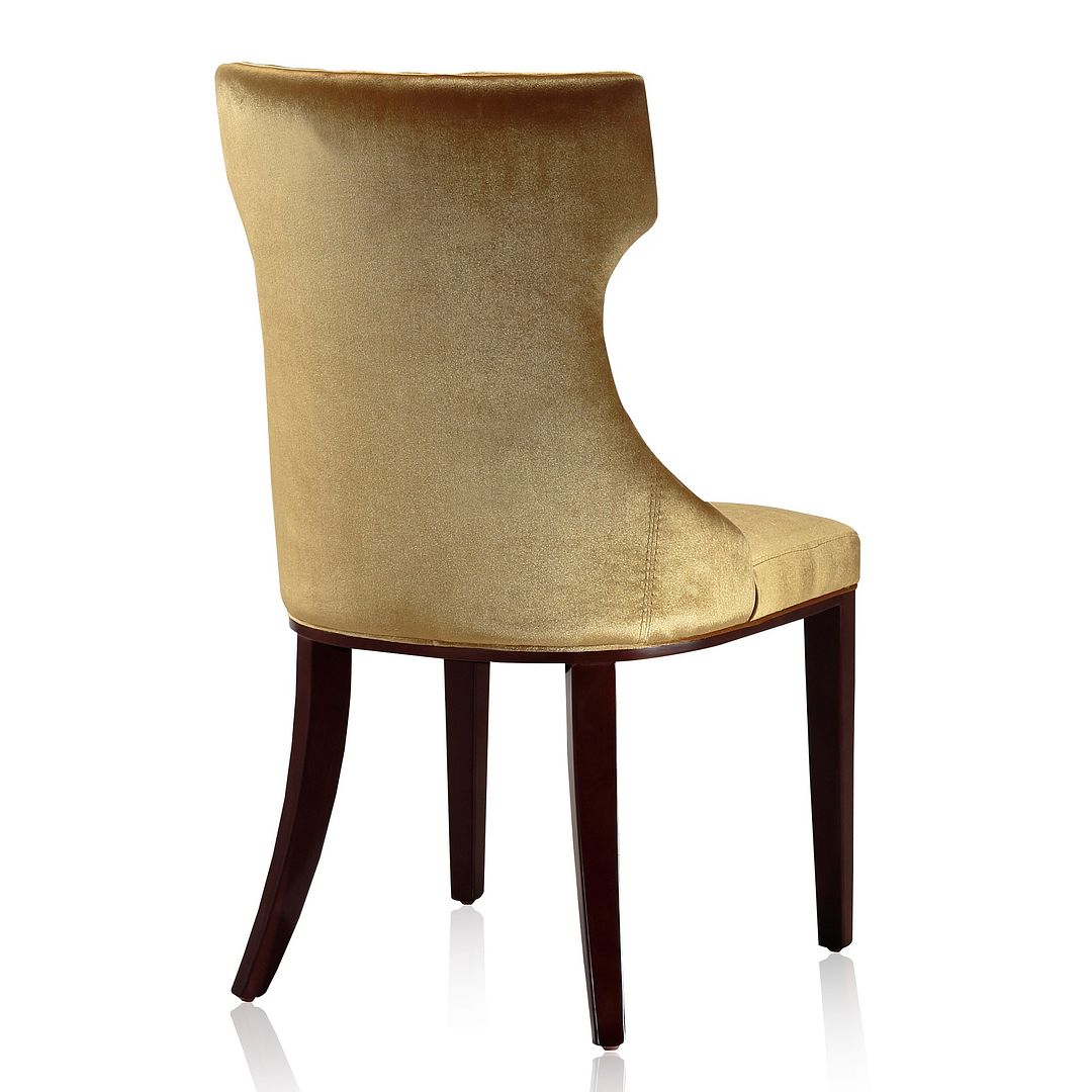 Manhattan Comfort Reine Antique Gold & Walnut Velvet Dining Chairs In A Set Of 2