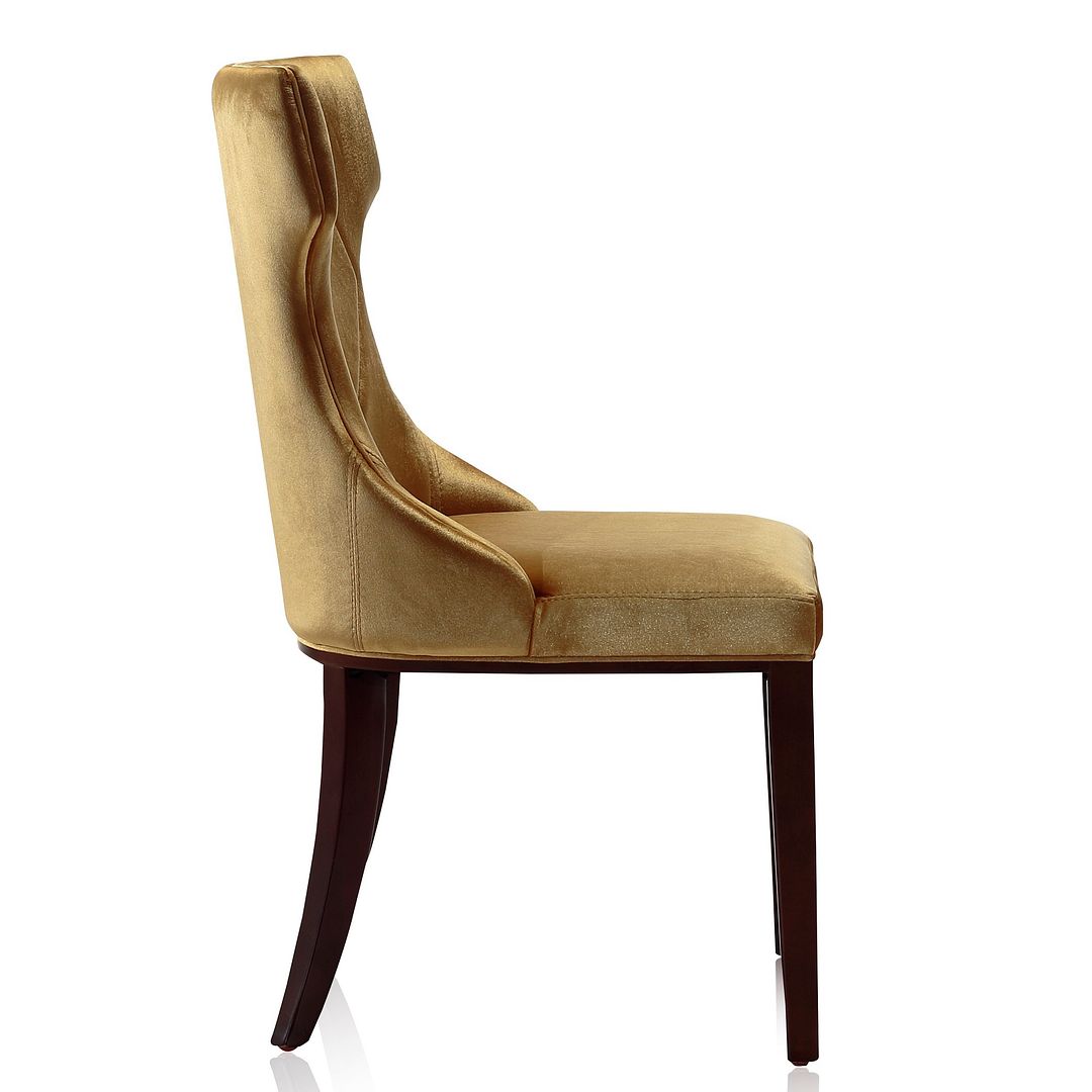 Manhattan Comfort Reine Antique Gold & Walnut Velvet Dining Chairs In A Set Of 2