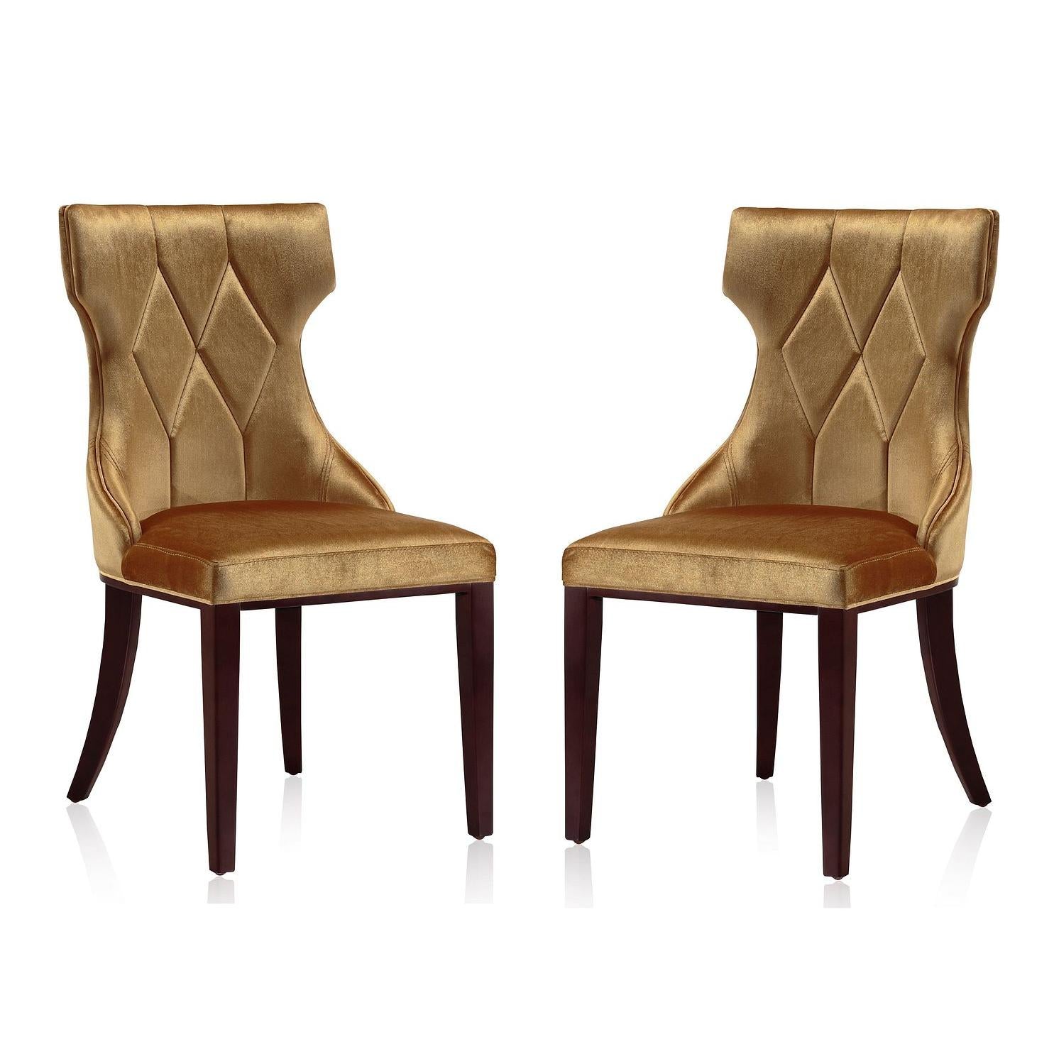 Manhattan Comfort Reine Antique Gold & Walnut Velvet Dining Chairs In A Set Of 2