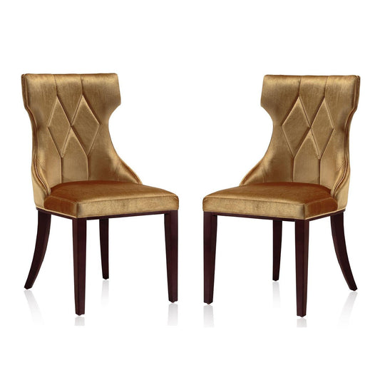 Manhattan Comfort Reine Antique Gold & Walnut Velvet Dining Chairs In A Set Of 2