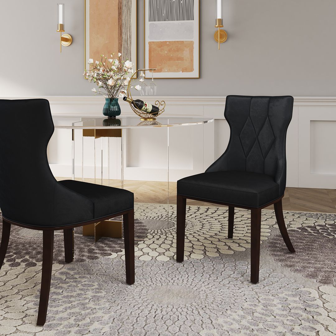 Manhattan Comfort Reine Black & Walnut Velvet Dining Chairs In A Set Of 2