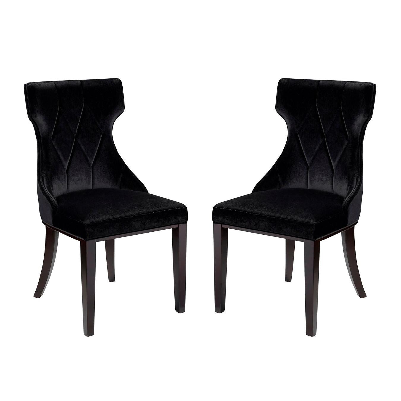 Manhattan Comfort Reine Black & Walnut Velvet Dining Chairs In A Set Of 2
