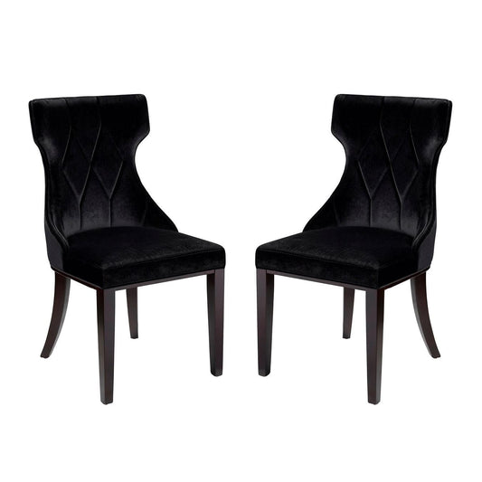 Manhattan Comfort Reine Black & Walnut Velvet Dining Chairs In A Set Of 2