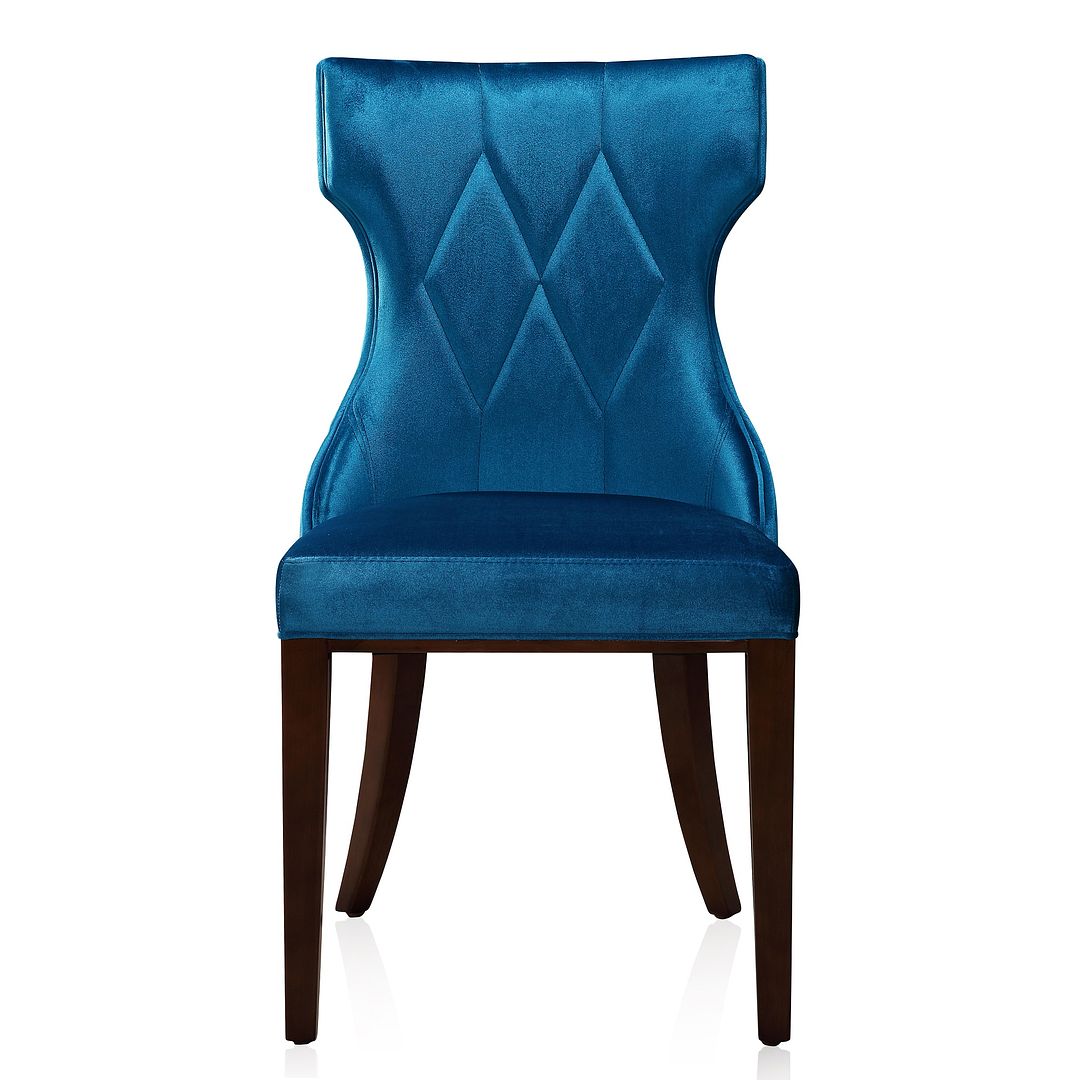 Manhattan Comfort Reine Cobalt Blue & Walnut Velvet Dining Chairs In A Set Of 2