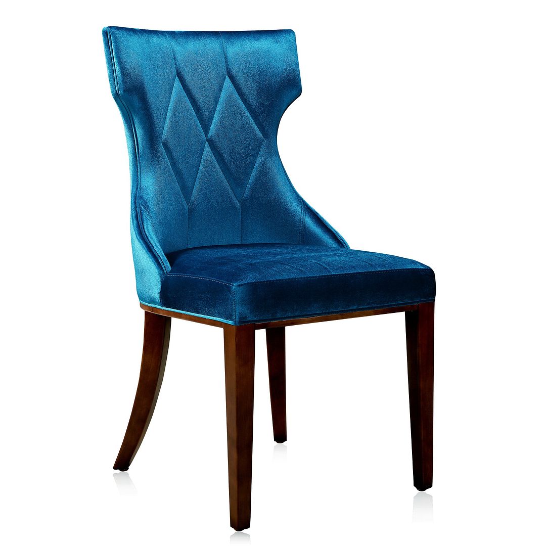 Manhattan Comfort Reine Cobalt Blue & Walnut Velvet Dining Chairs In A Set Of 2