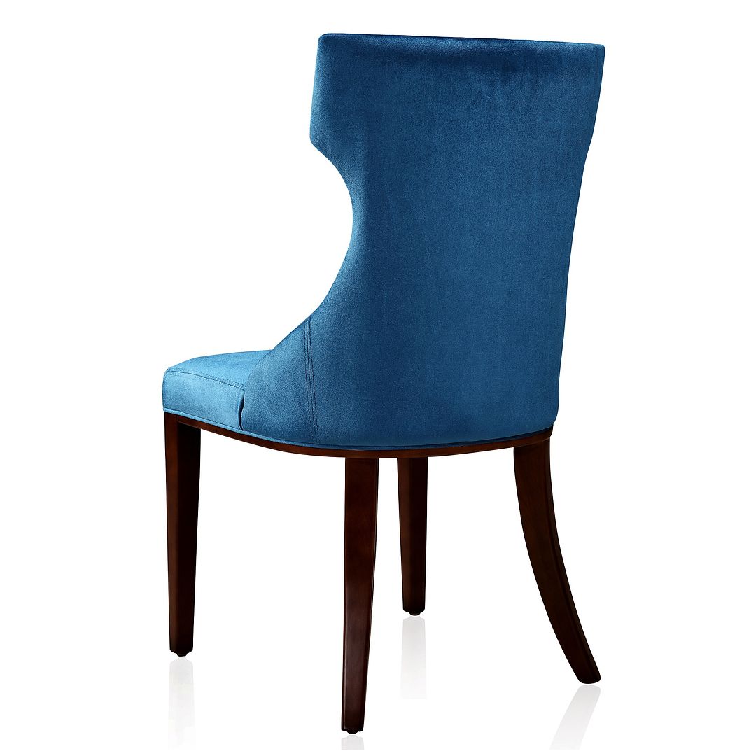 Manhattan Comfort Reine Cobalt Blue & Walnut Velvet Dining Chairs In A Set Of 2