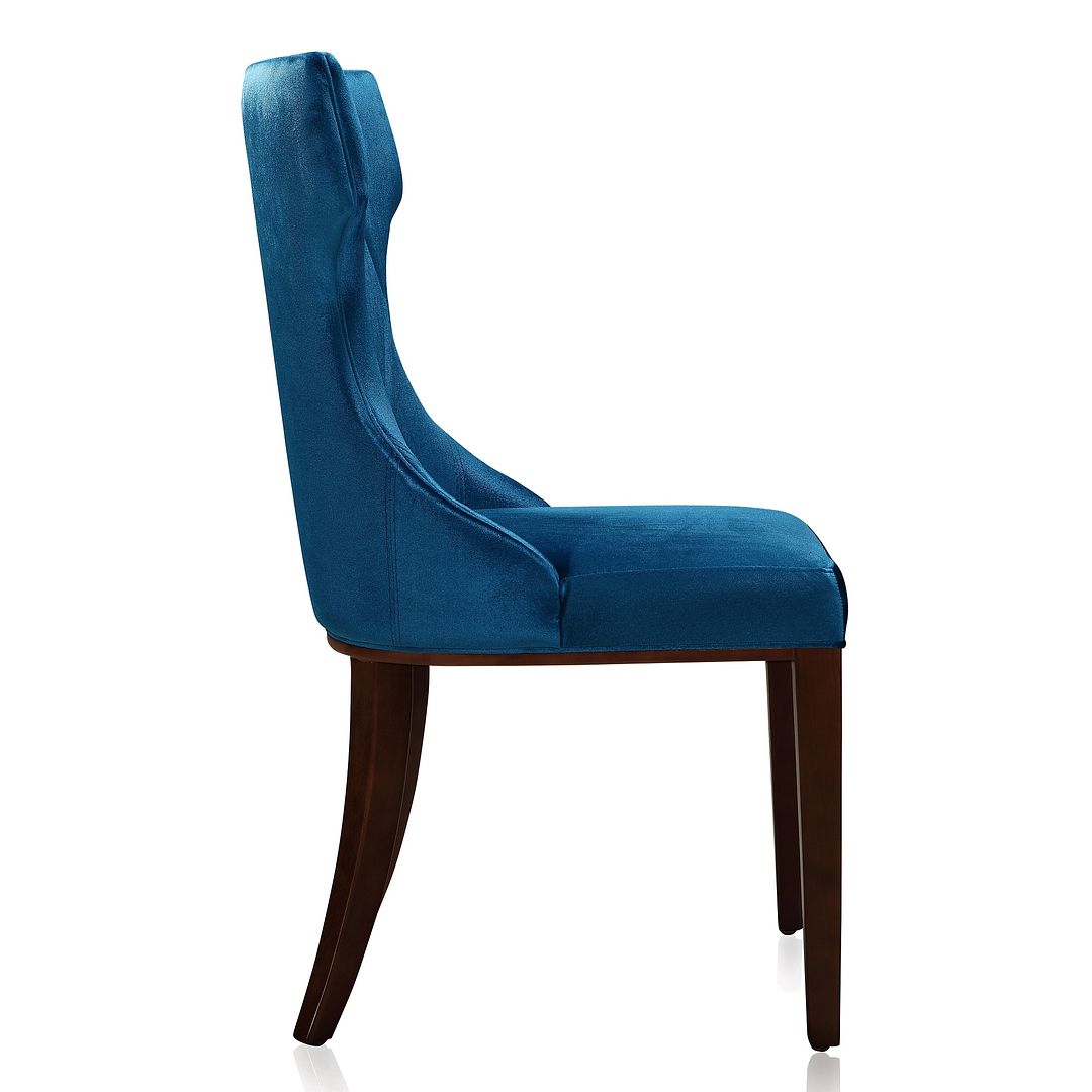Manhattan Comfort Reine Cobalt Blue & Walnut Velvet Dining Chairs In A Set Of 2