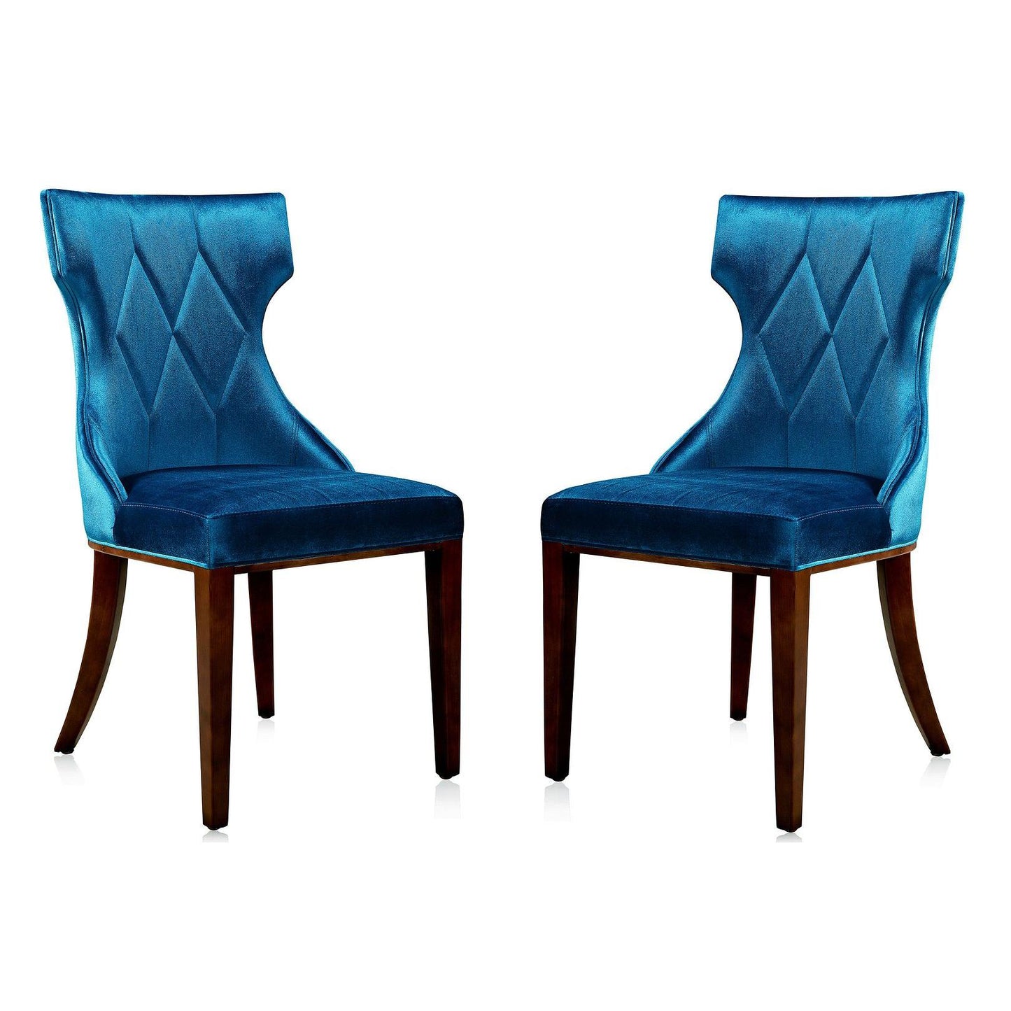 Manhattan Comfort Reine Cobalt Blue & Walnut Velvet Dining Chairs In A Set Of 2