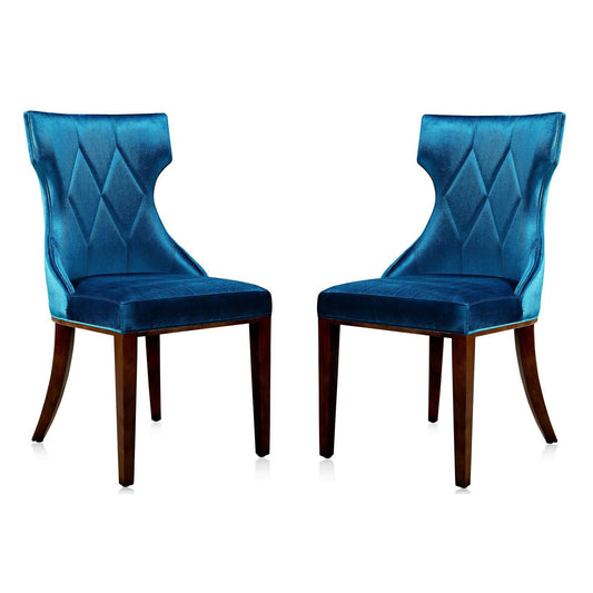Manhattan Comfort Reine Cobalt Blue & Walnut Velvet Dining Chairs In A Set Of 2
