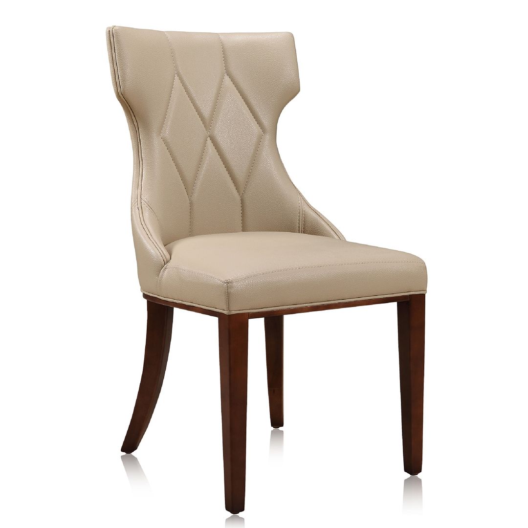 Manhattan Comfort Reine Cream & Walnut Faux Leather Dining Chairs In A Set Of 2