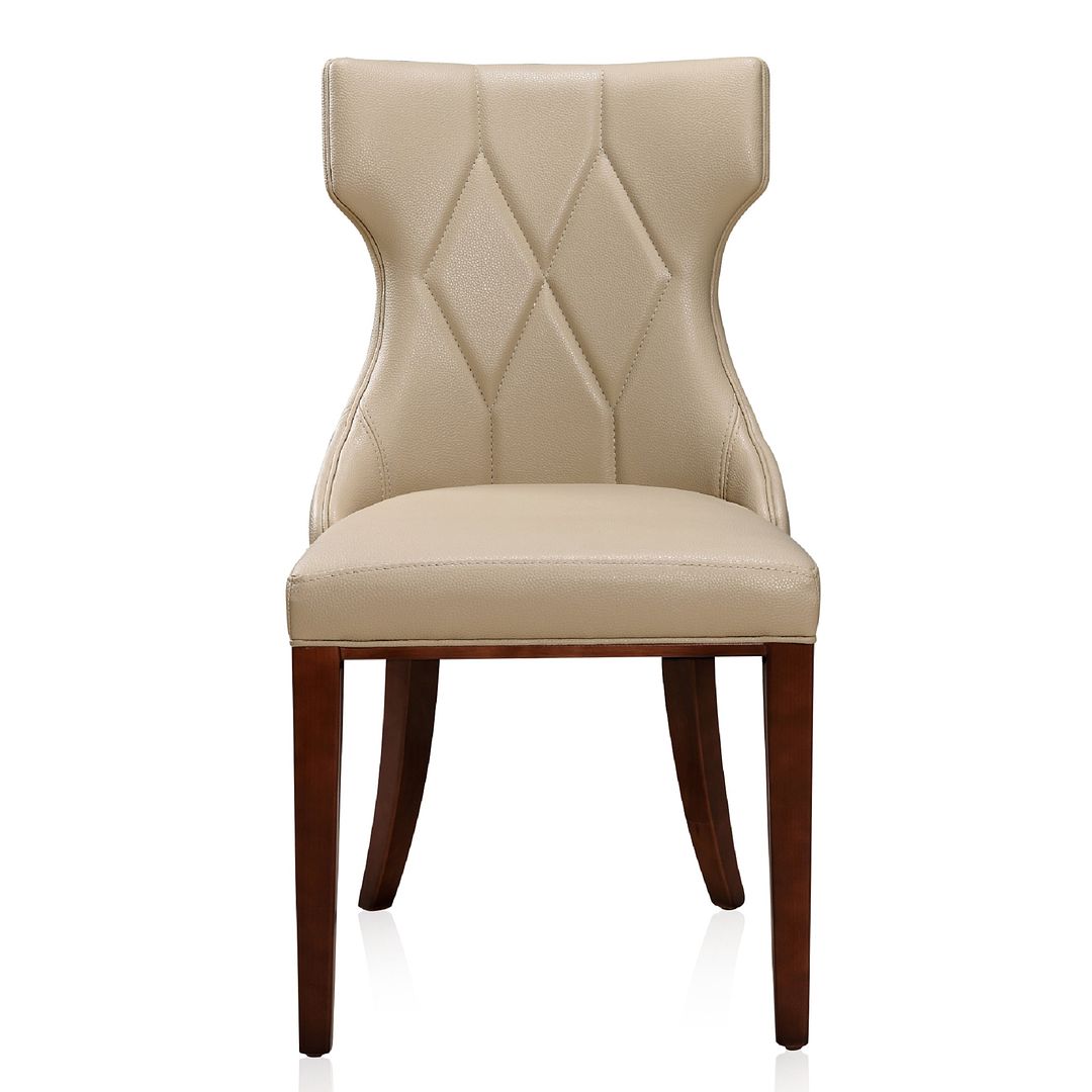 Manhattan Comfort Reine Cream & Walnut Faux Leather Dining Chairs In A Set Of 2
