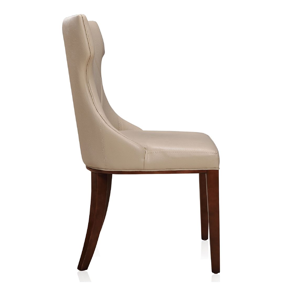 Manhattan Comfort Reine Cream & Walnut Faux Leather Dining Chairs In A Set Of 2