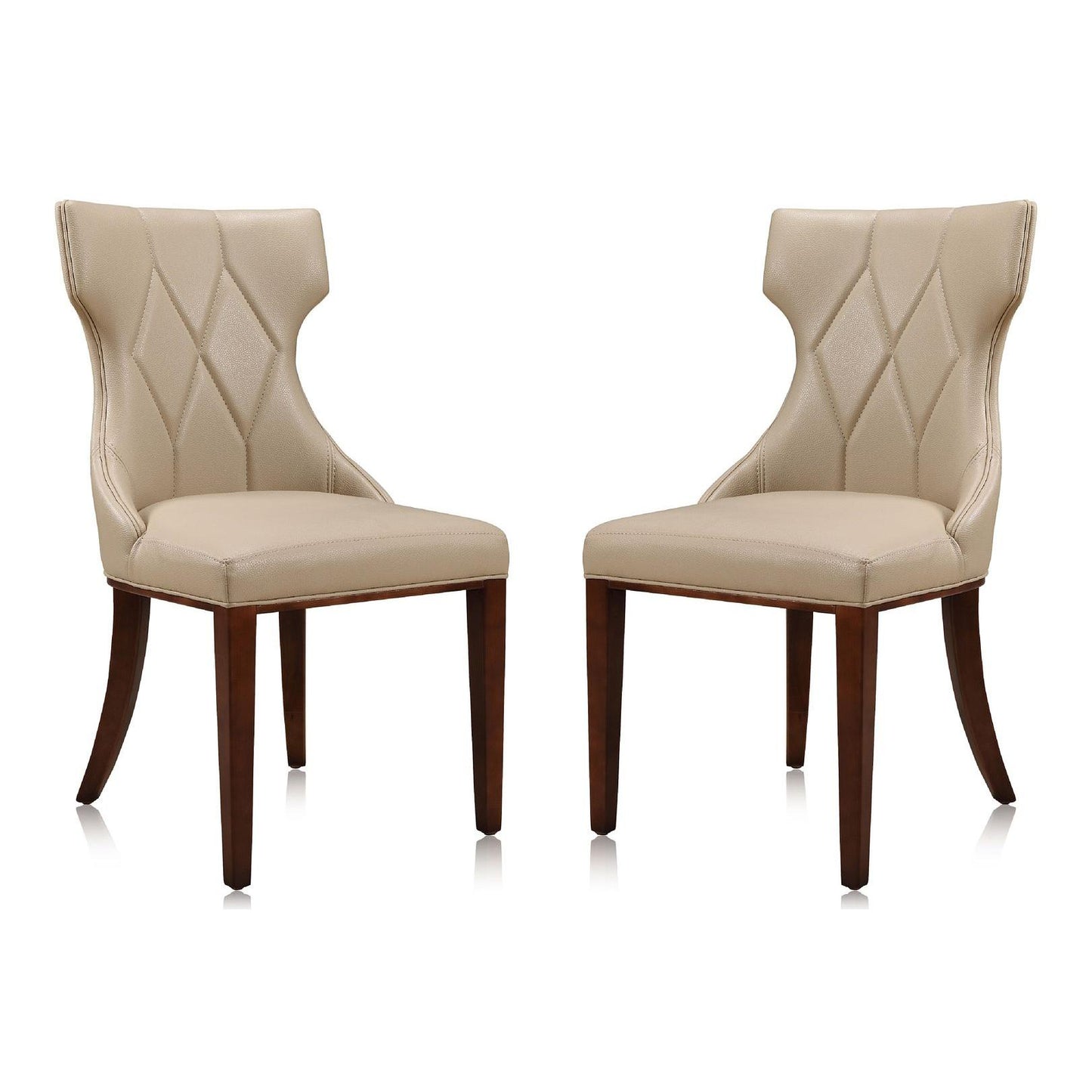 Manhattan Comfort Reine Cream & Walnut Faux Leather Dining Chairs In A Set Of 2