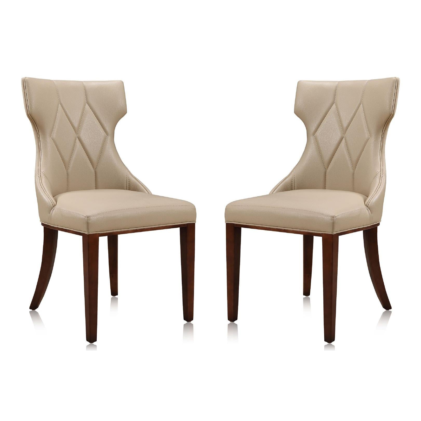 Manhattan Comfort Reine Cream & Walnut Faux Leather Dining Chairs In A Set Of 2