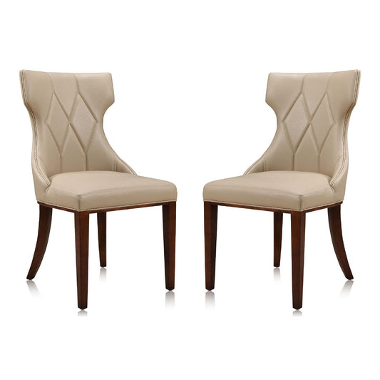 Manhattan Comfort Reine Cream & Walnut Faux Leather Dining Chairs In A Set Of 2