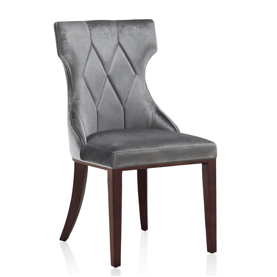 Manhattan Comfort Reine Gray & Walnut Velvet Dining Chairs In A Set Of 2