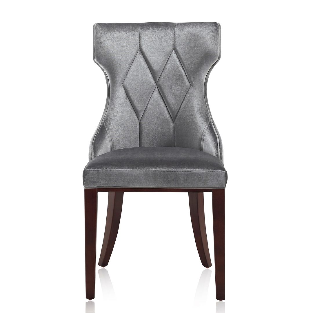 Manhattan Comfort Reine Gray & Walnut Velvet Dining Chairs In A Set Of 2